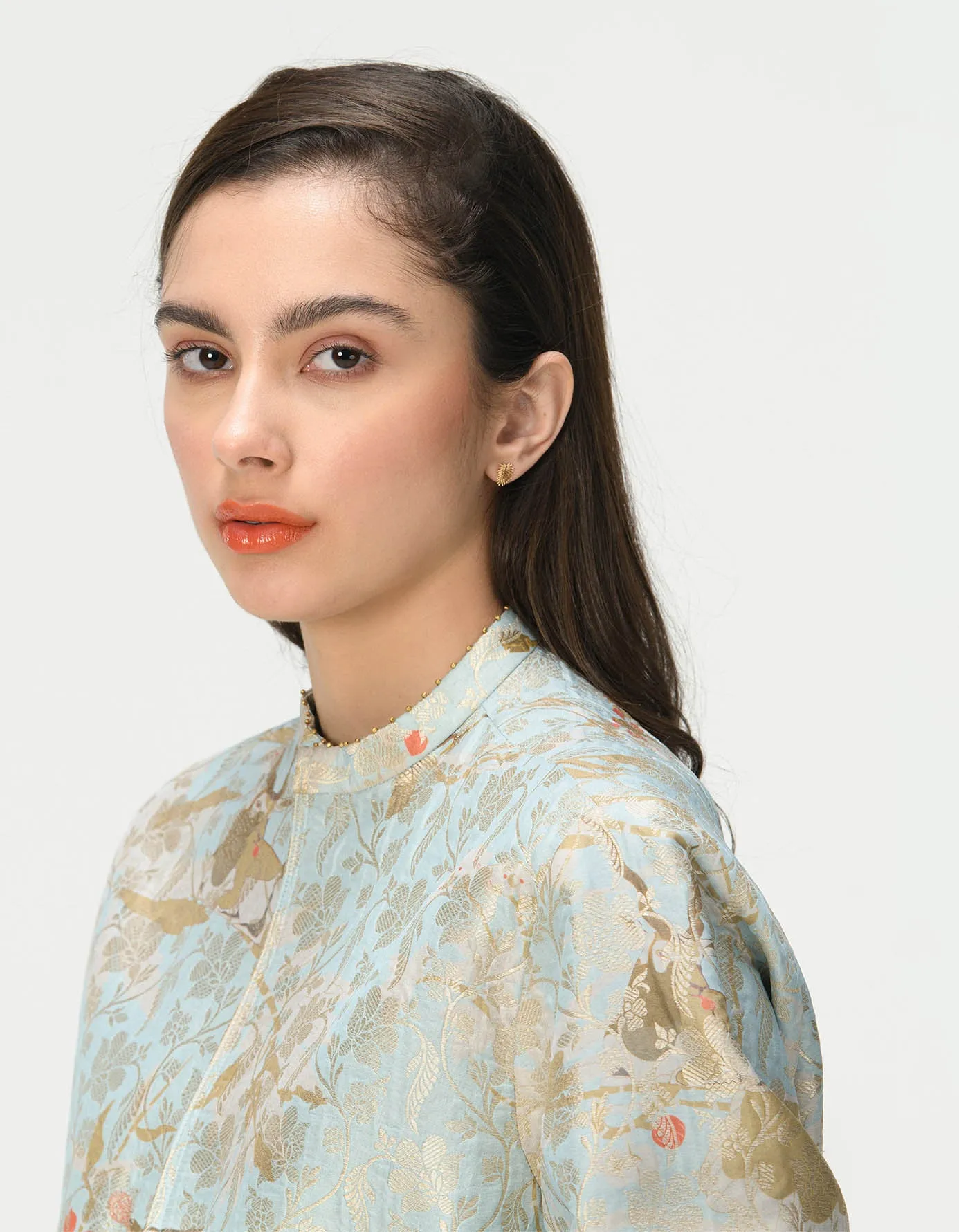 Janbaaz Bomber Jacket Silk Brocade Ice Blue