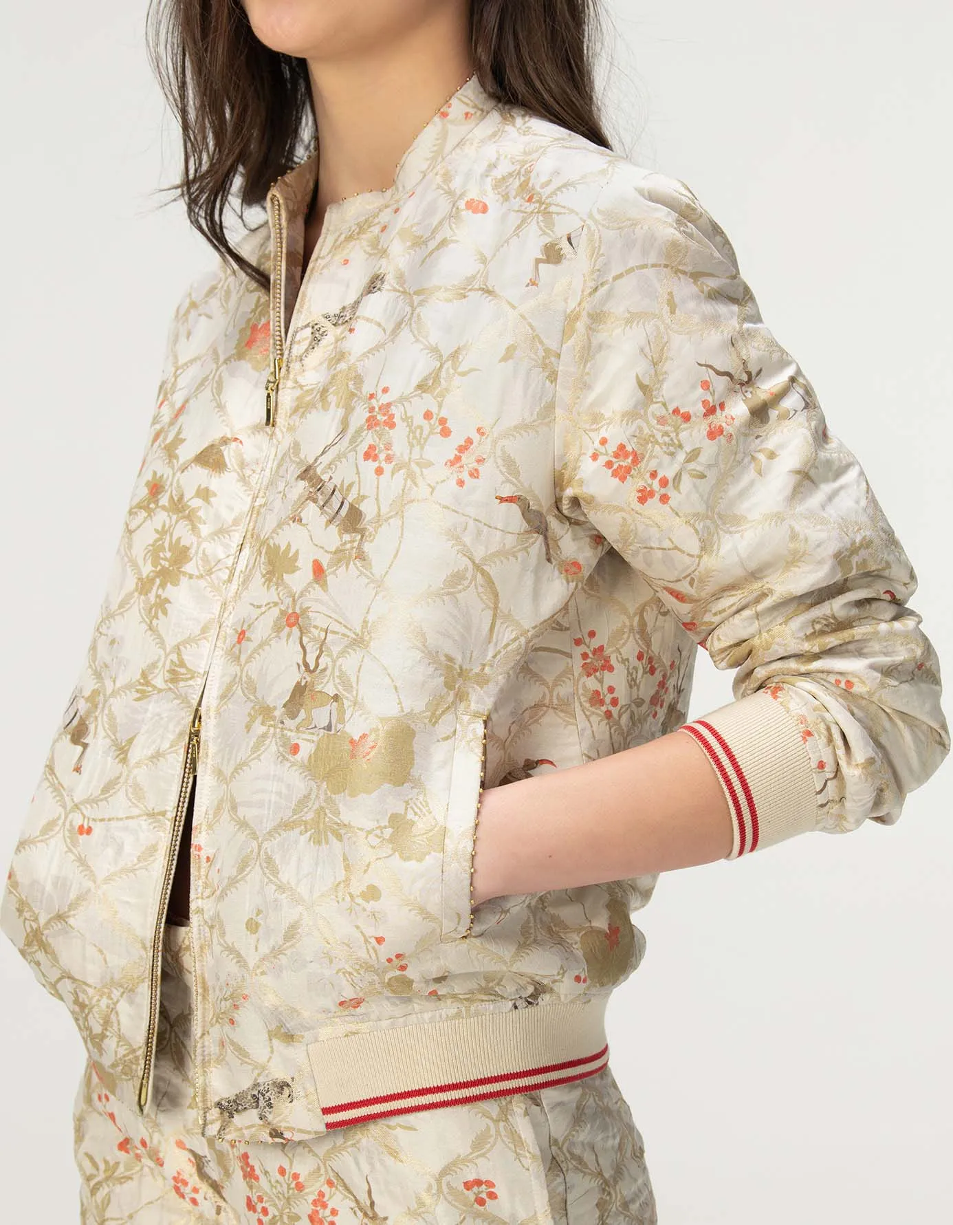 Janbaaz Bomber Jacket Silk Brocade Ivory