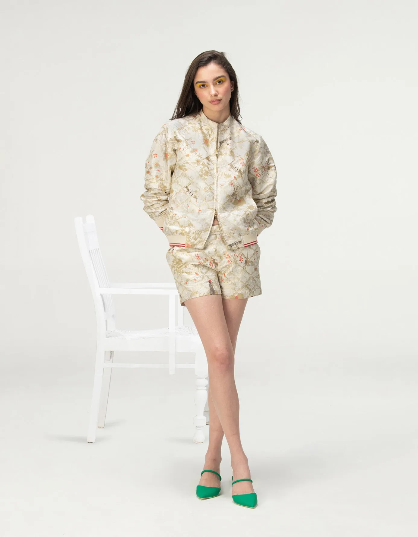 Janbaaz Bomber Jacket Silk Brocade Ivory