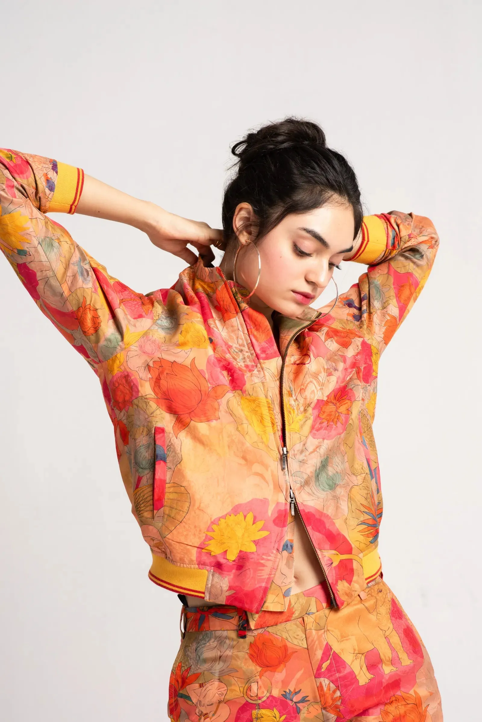 Janbaaz Bomber Jacket Silk Damask Grapefruit