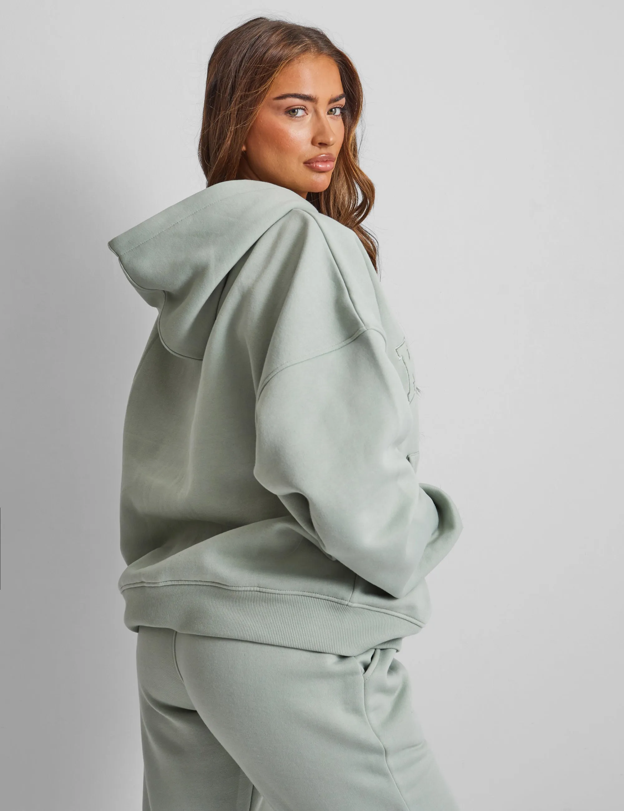 Kaiia Slogan Oversized Hoodie Sage Green