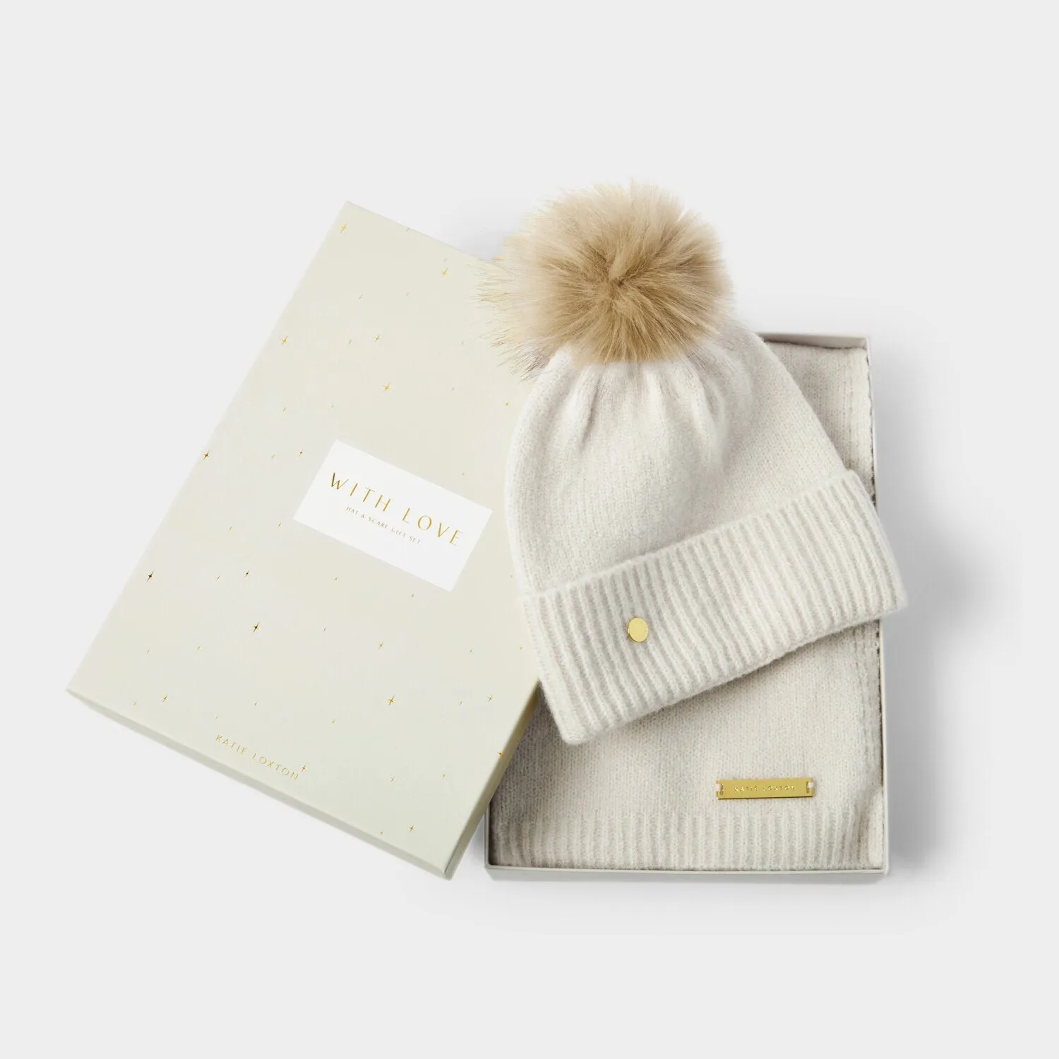 Katie Loxton Light Sand Boxed Hat & Scarf Set KLS590