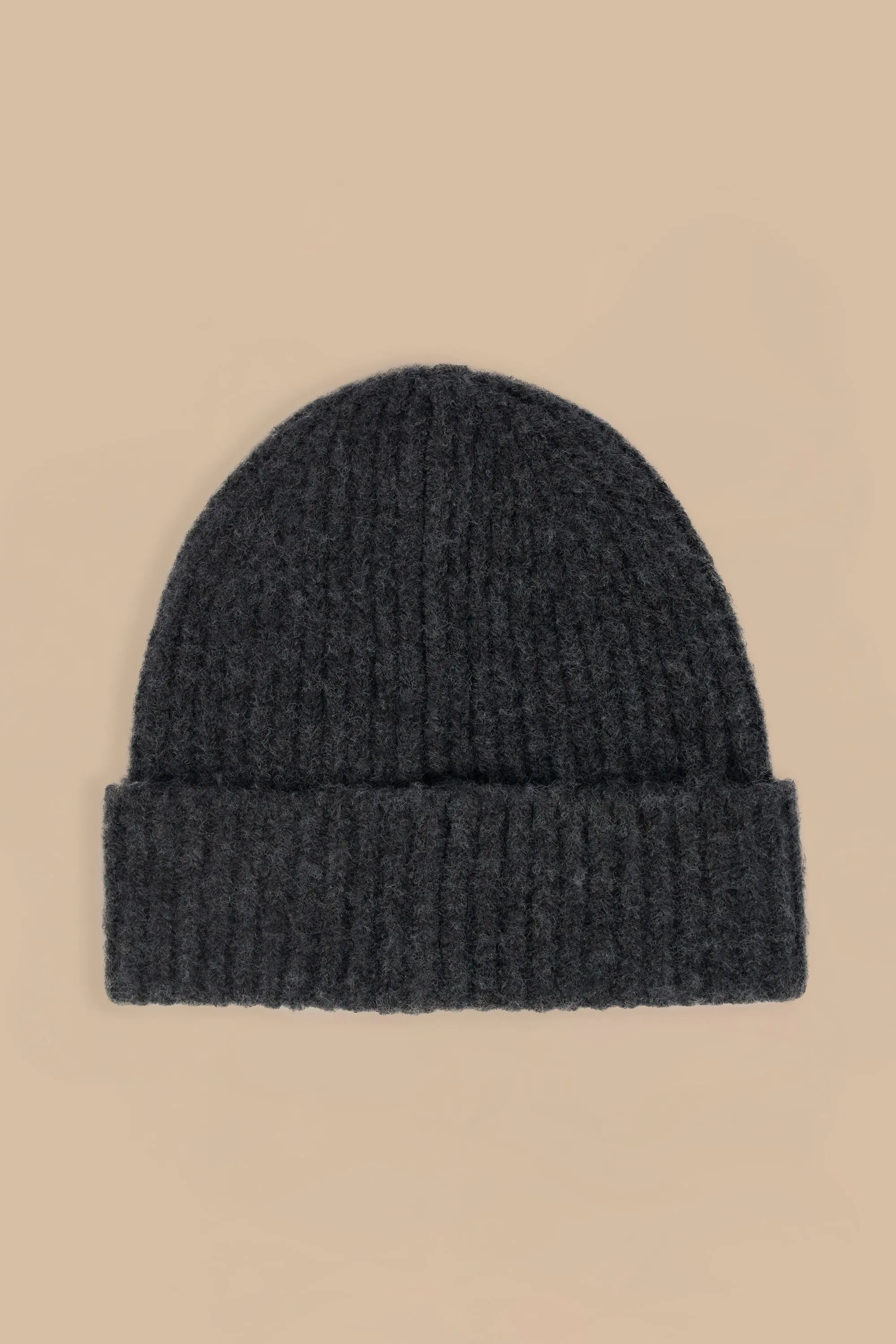 Knit Beanie Hat in Charcoal Marl