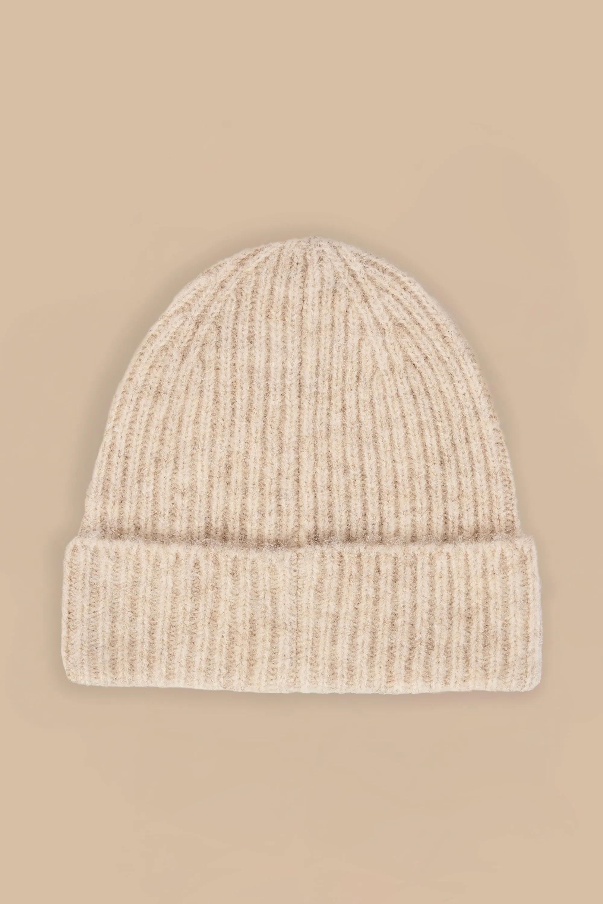 Knit Beanie Hat in Cream Marl