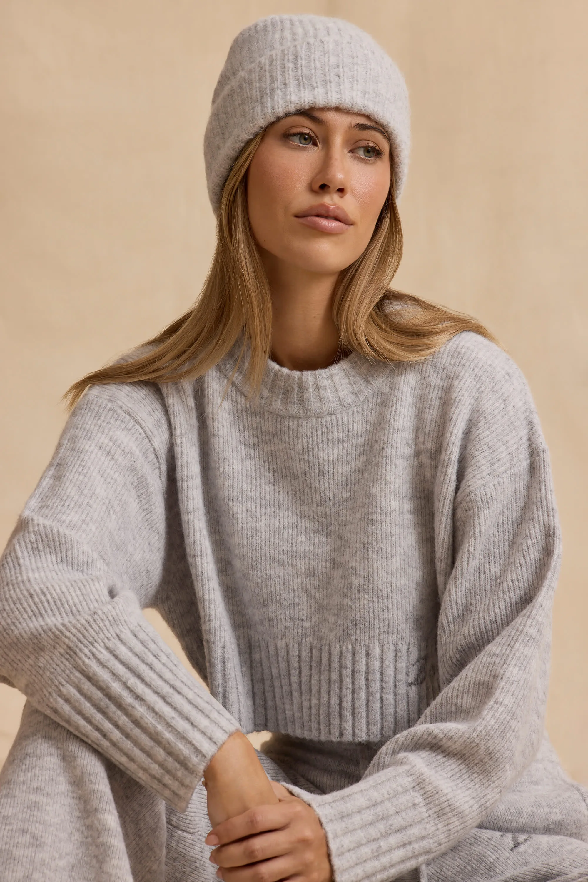 Knit Beanie Hat in Ice Marl