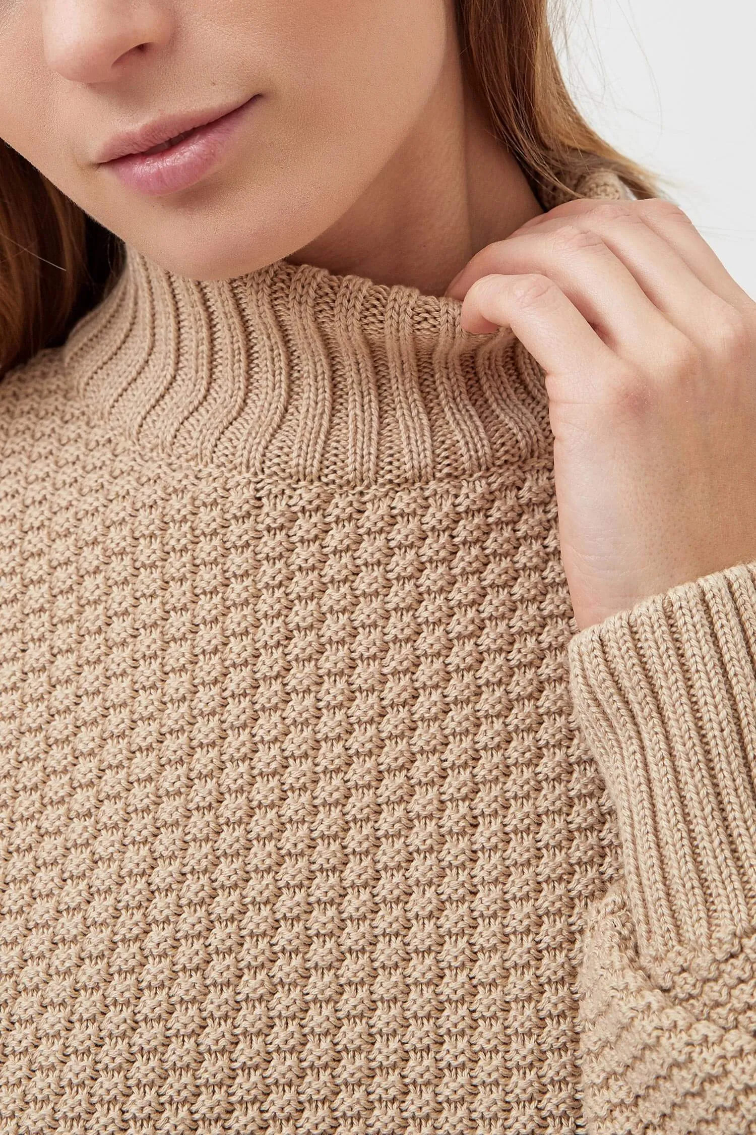 Knitted Organic Cotton Rice Cubes Jumper | Sand