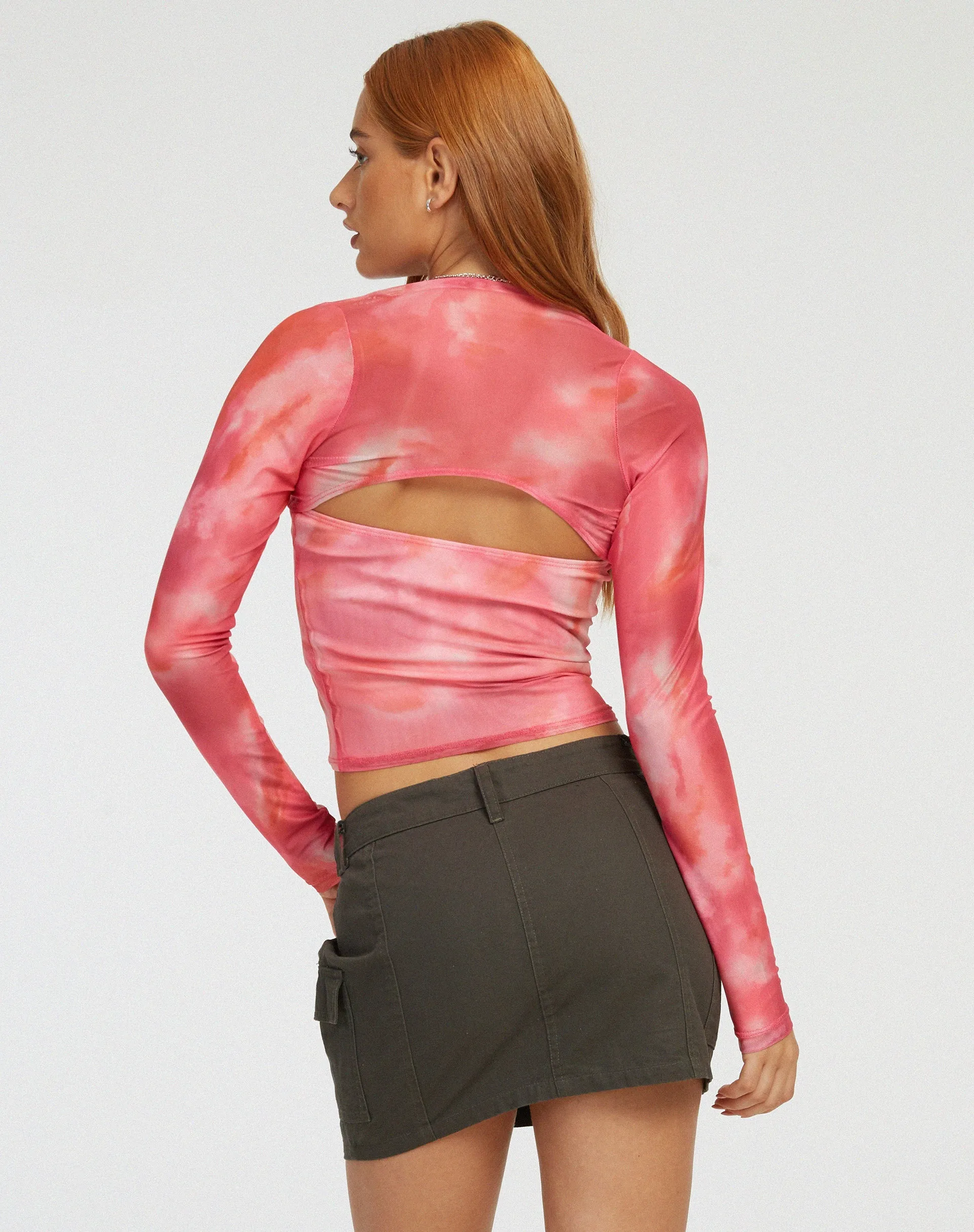 Kouna Bandeau Crop Top and Shrug Set in Abstract Blurred Pink