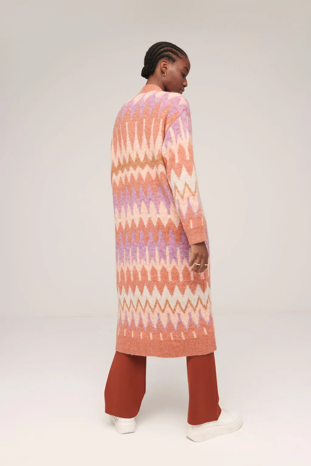 Lang vest met zigzag print | Surkana tricot jacquard coat orange