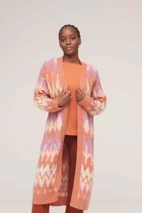 Lang vest met zigzag print | Surkana tricot jacquard coat orange