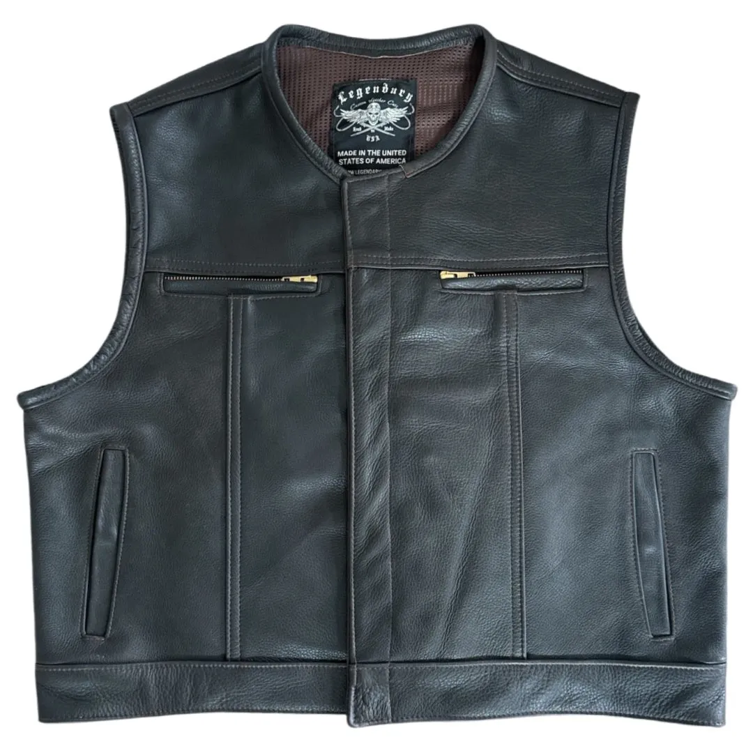 Legendary 'Lowlife Z' Dark Chocolate Cropped Leather Club Style Motorcycle Vest