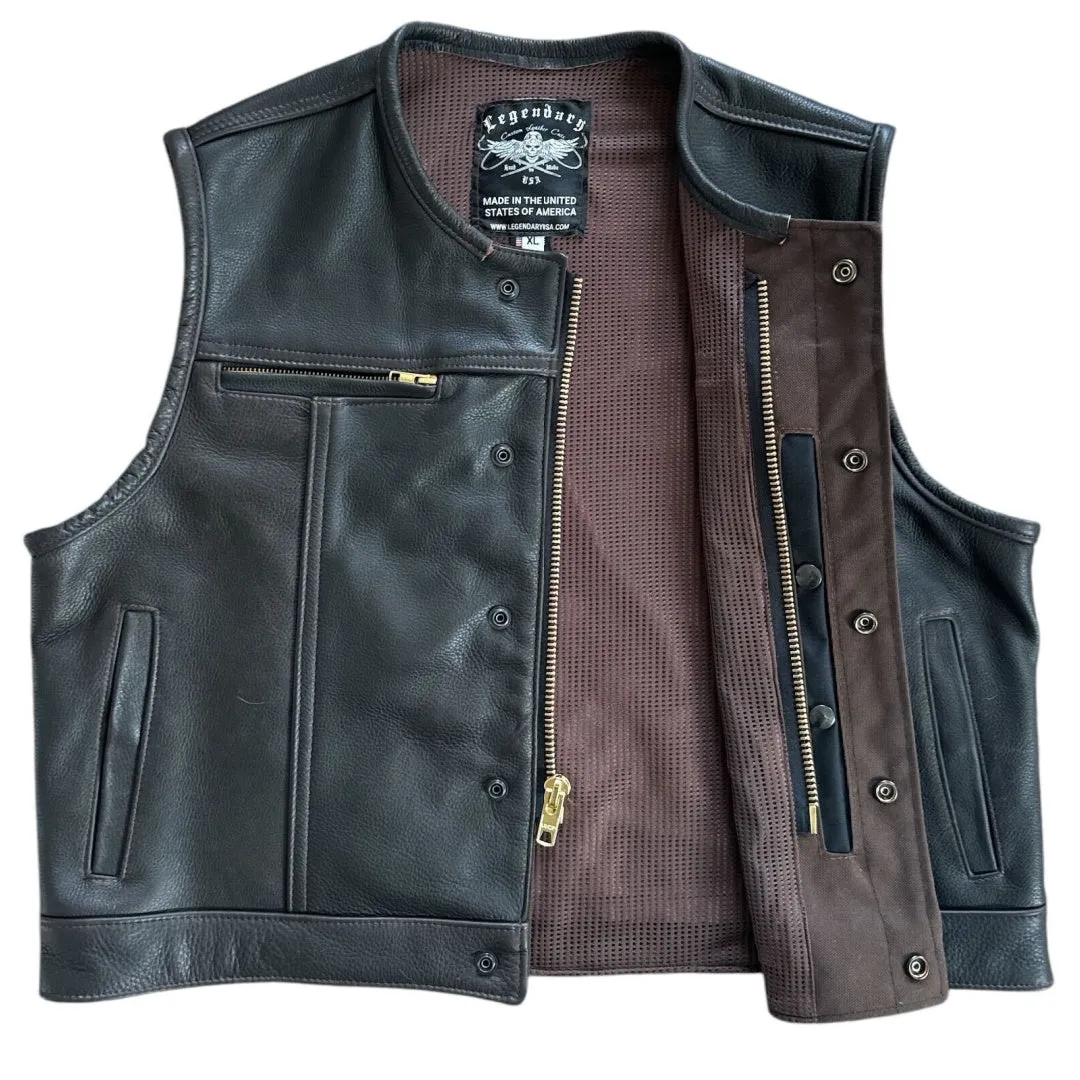 Legendary 'Lowlife Z' Dark Chocolate Cropped Leather Club Style Motorcycle Vest