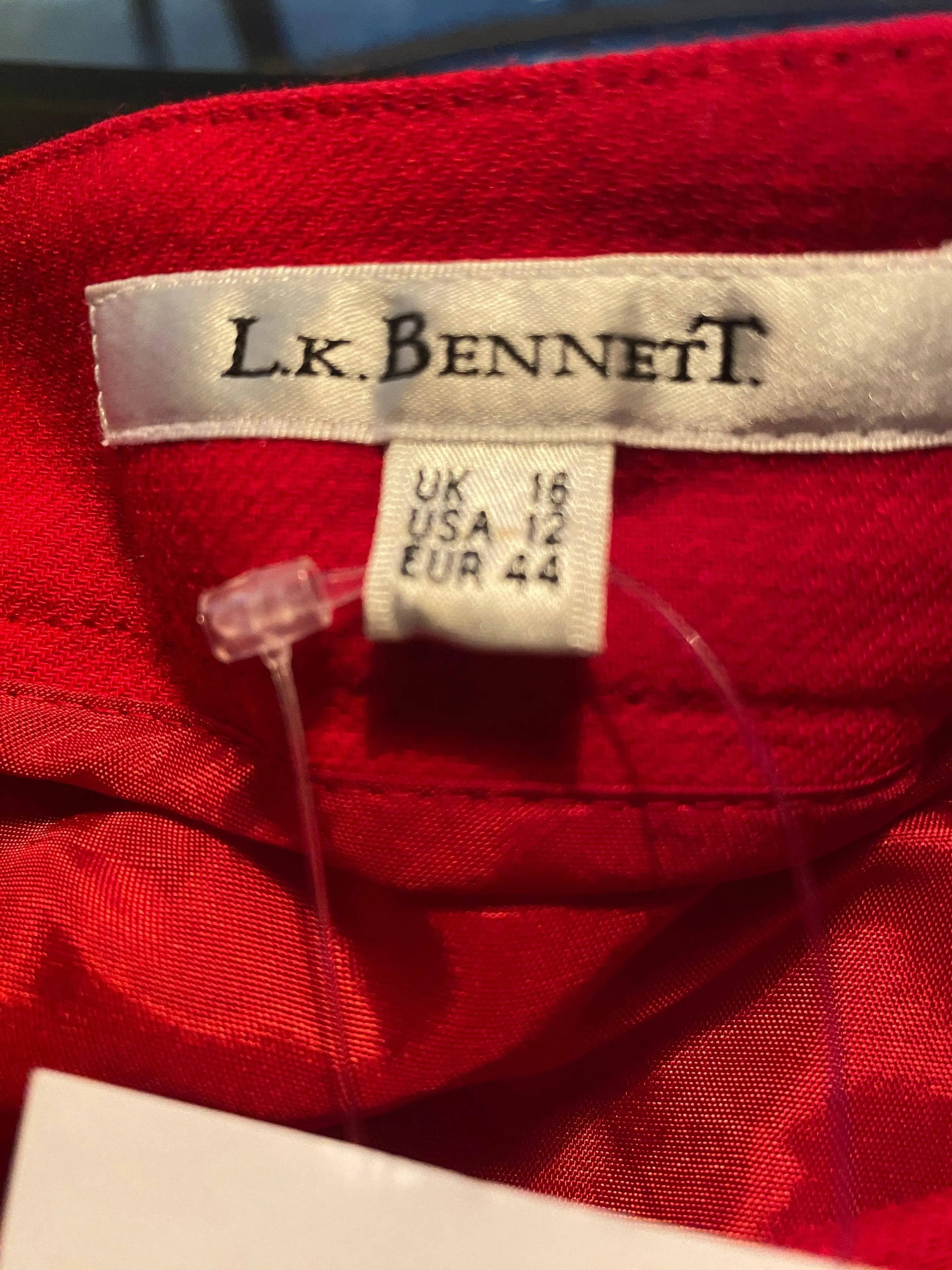 L.K. Bennett Red Wool Mix Skirt UK Size 16