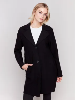 Long Boiled Wool Coat - Black