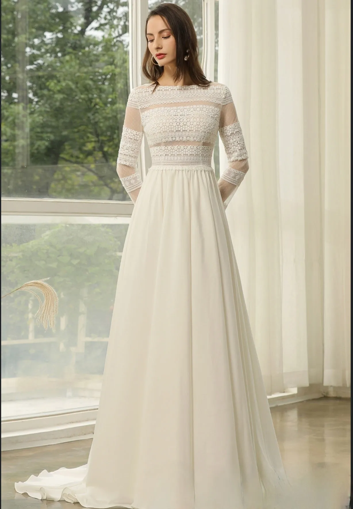 Long Sleeve Lace A-line Boho Wedding Dress