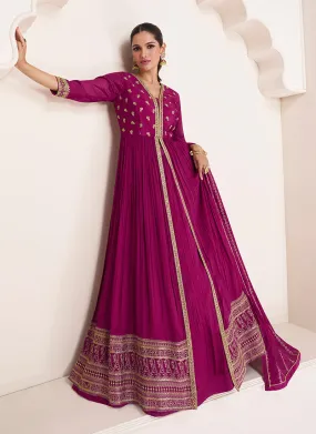 Magenta Sequence Embroidery Slit Style Anarkali Lehenga