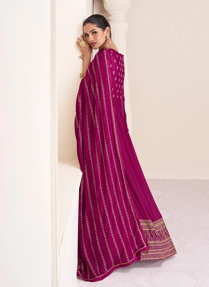 Magenta Sequence Embroidery Slit Style Anarkali Lehenga