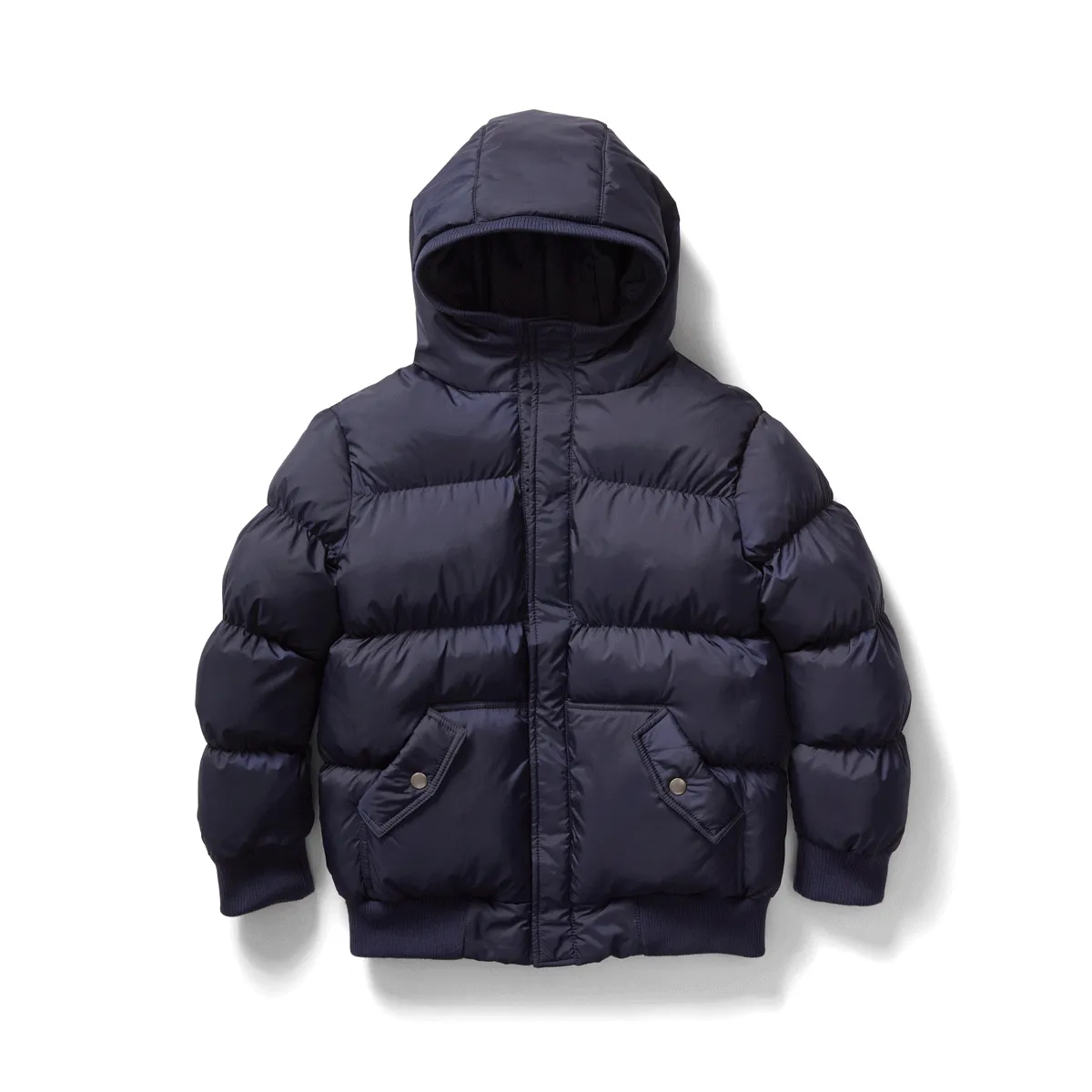 MagnaMini Kids Magnetic Front Water-Resistant Puffer Coat with Hood in Navy