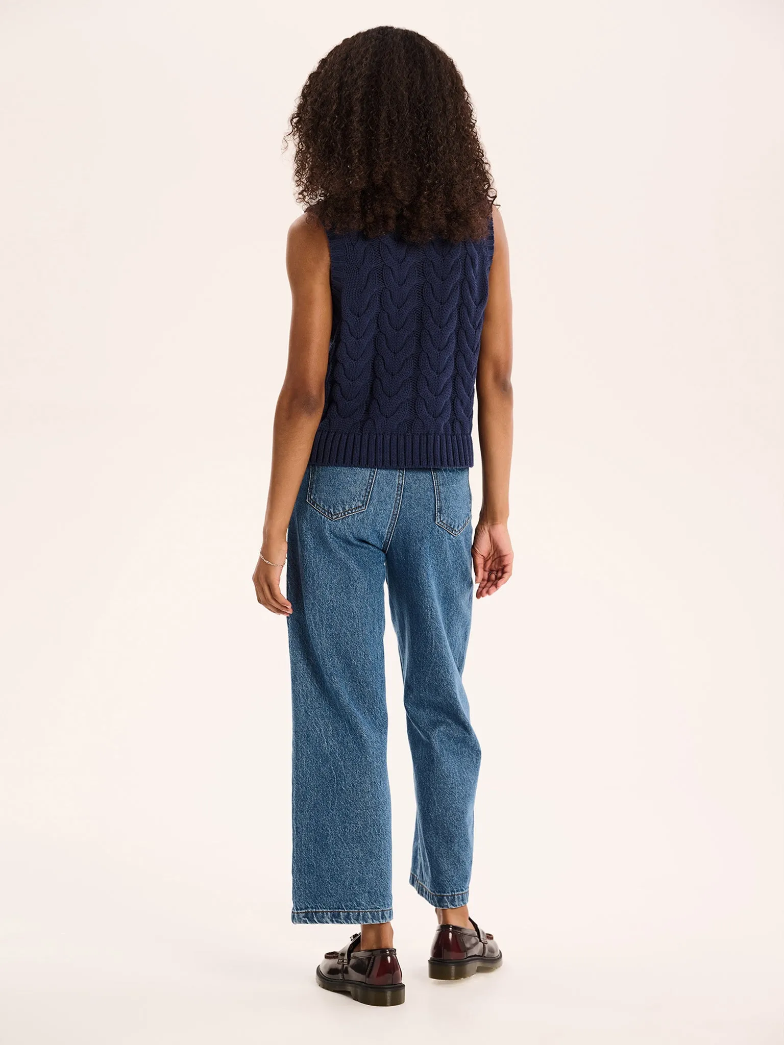 Matilda Cable Knitted Vest in Navy