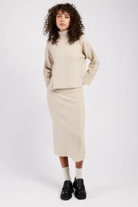 Melk Ribbed Knit Skirt in Beige