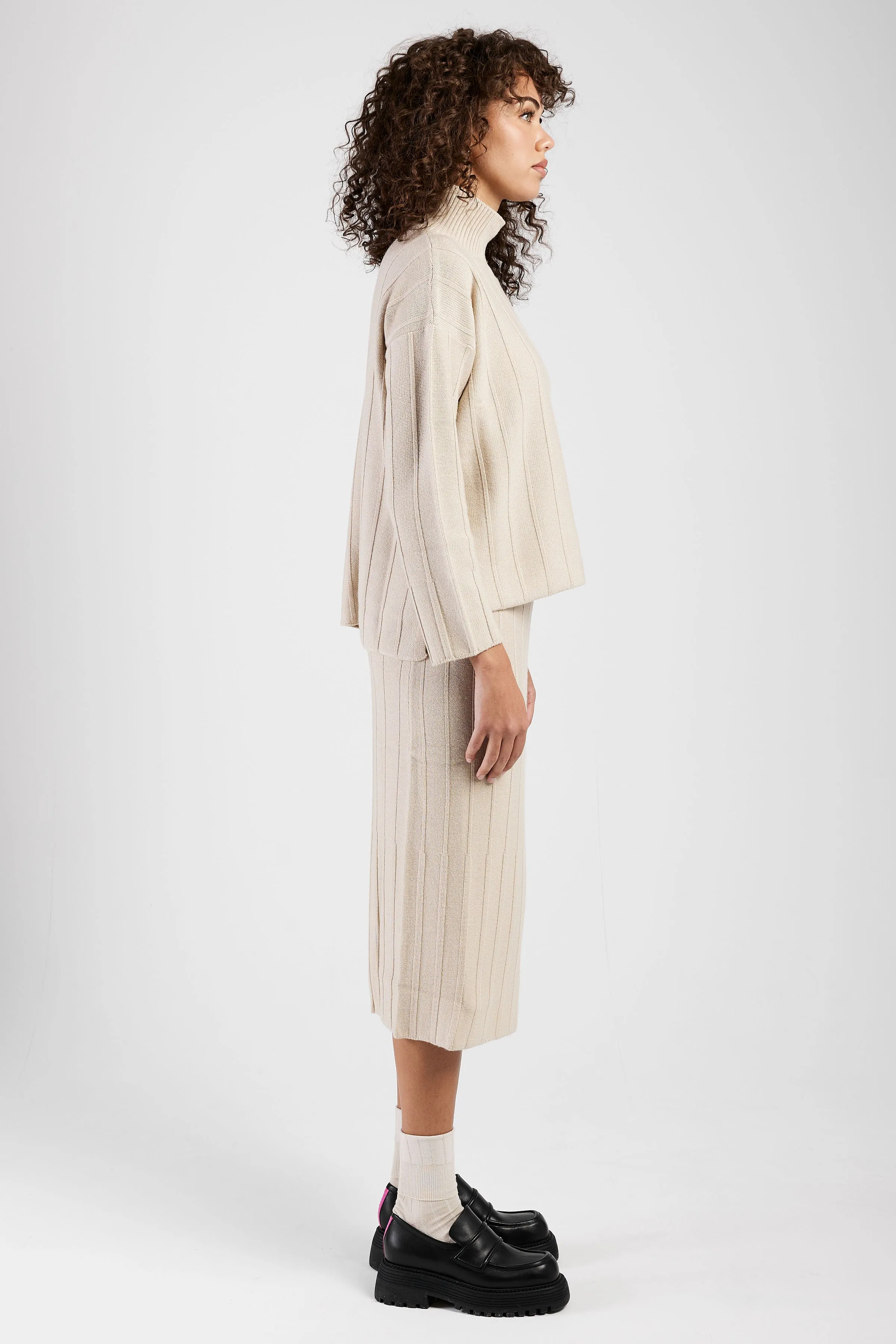 Melk Ribbed Knit Skirt in Beige