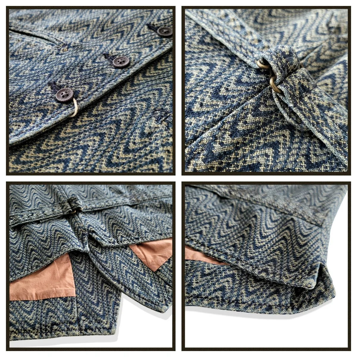 Men's Indigo Shawl Collar Jacquard Vest