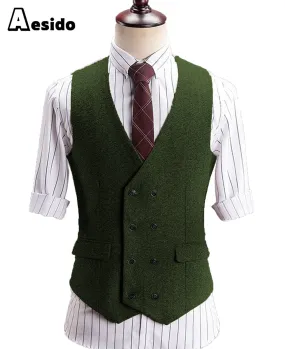 Men's V Lapel Tweed Waistcoat Casual Slim Fit Suit Vest