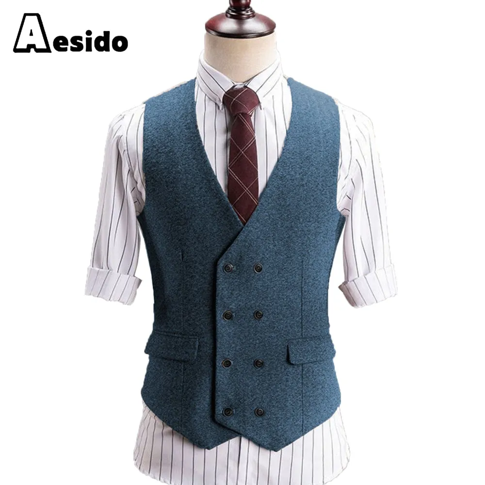 Men's V Lapel Tweed Waistcoat Casual Slim Fit Suit Vest