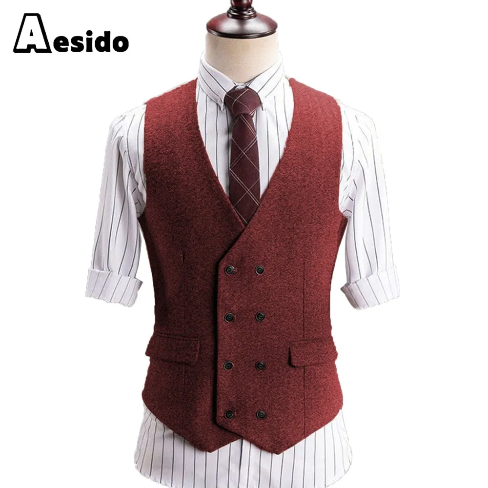 Men's V Lapel Tweed Waistcoat Casual Slim Fit Suit Vest