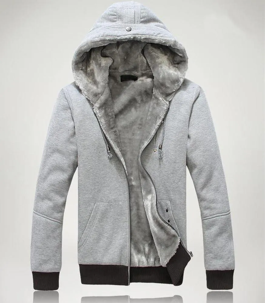 Mens Zipped Up Hoodie With Inner Winter Lining Layered in Gray