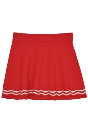 MERINO LT. KNITTED TENNIS SKIRT - RED/PALE CREAM MEL COMBI