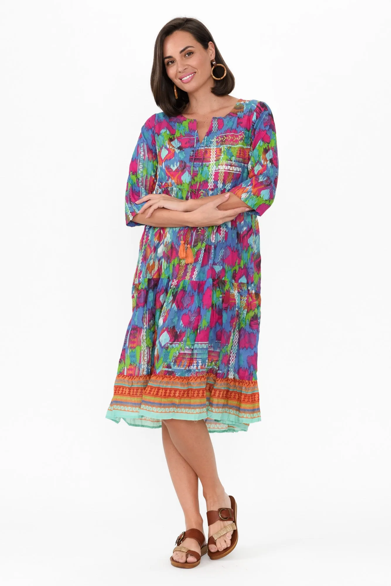 Milana Blue Motif Crinkle Cotton Dress