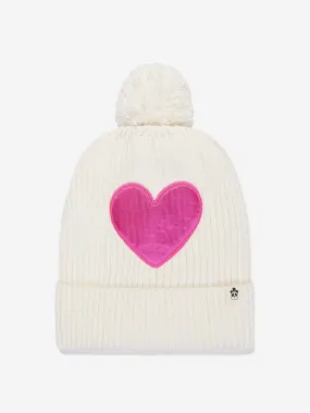 Mini Rodini Girls Hearts Knitted Pom Pom Hat in White