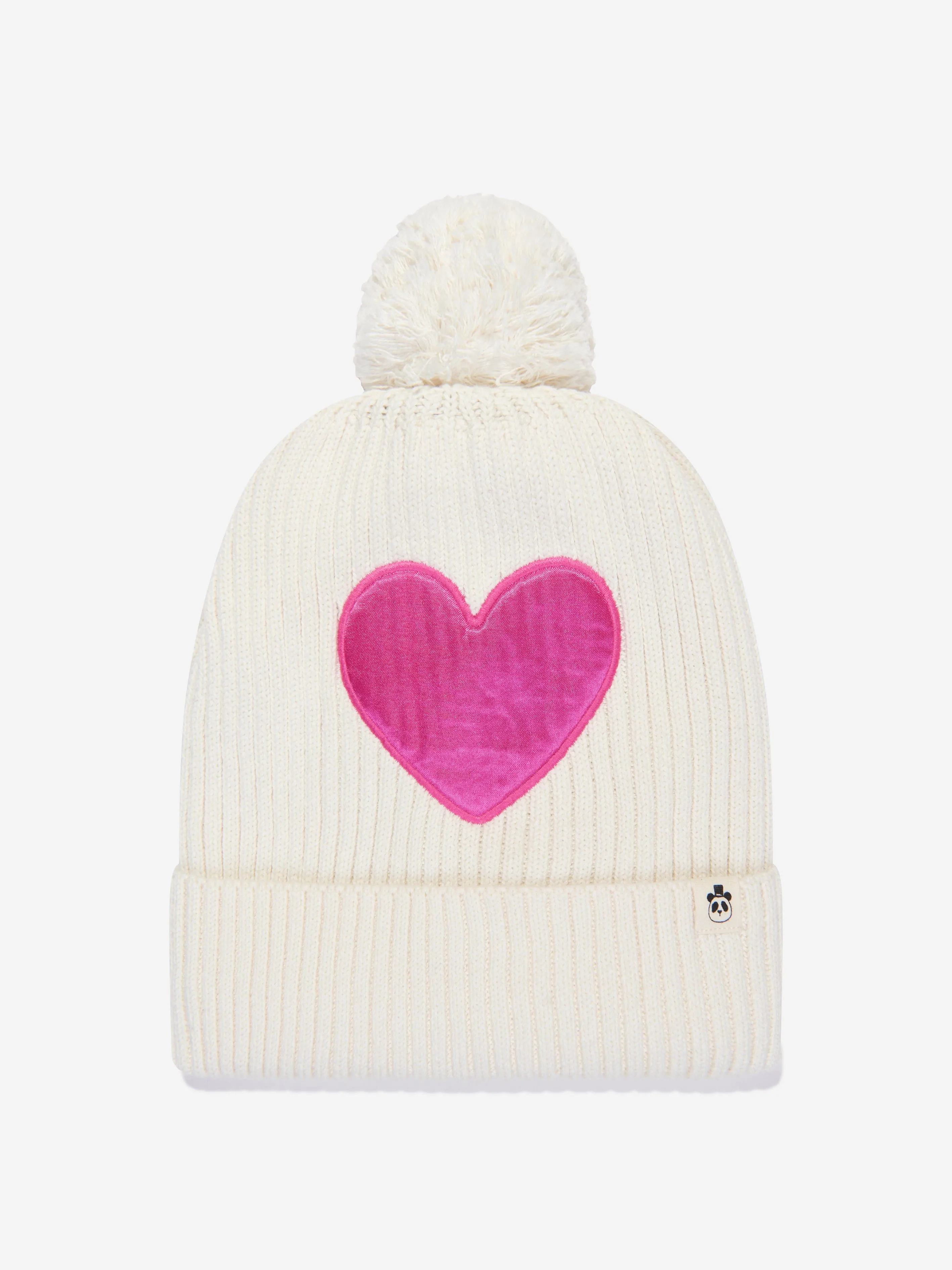 Mini Rodini Girls Hearts Knitted Pom Pom Hat in White