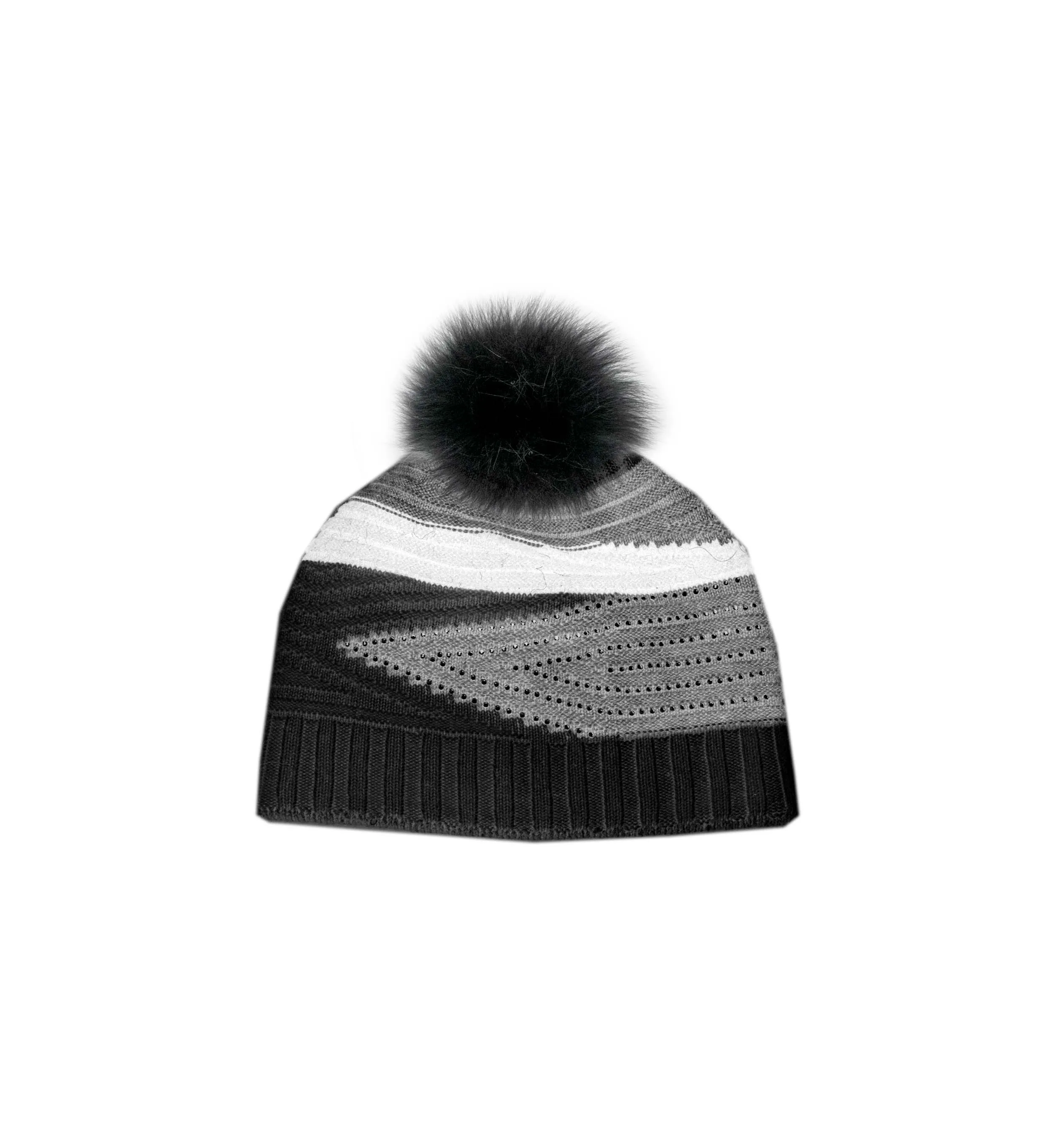 Mitchie's | Arrow Knitted Hat with Fox Fur Pom