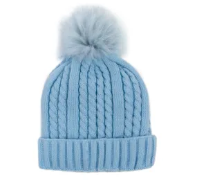 Mitchie's | Cable Knit Beanie with Fleece Lining and Fur Pom