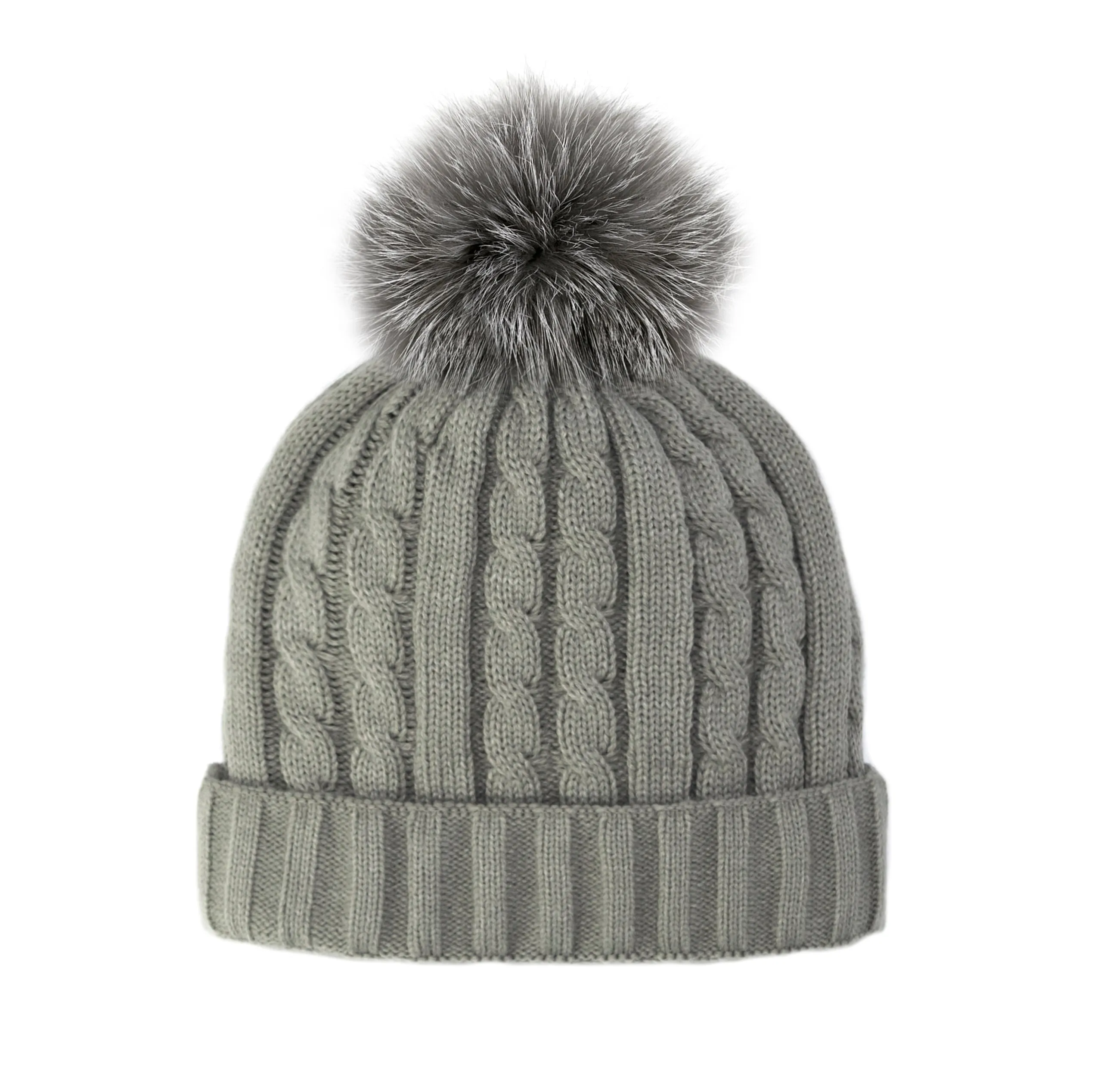 Mitchie's | Cable Knit Beanie with Fleece Lining and Fur Pom