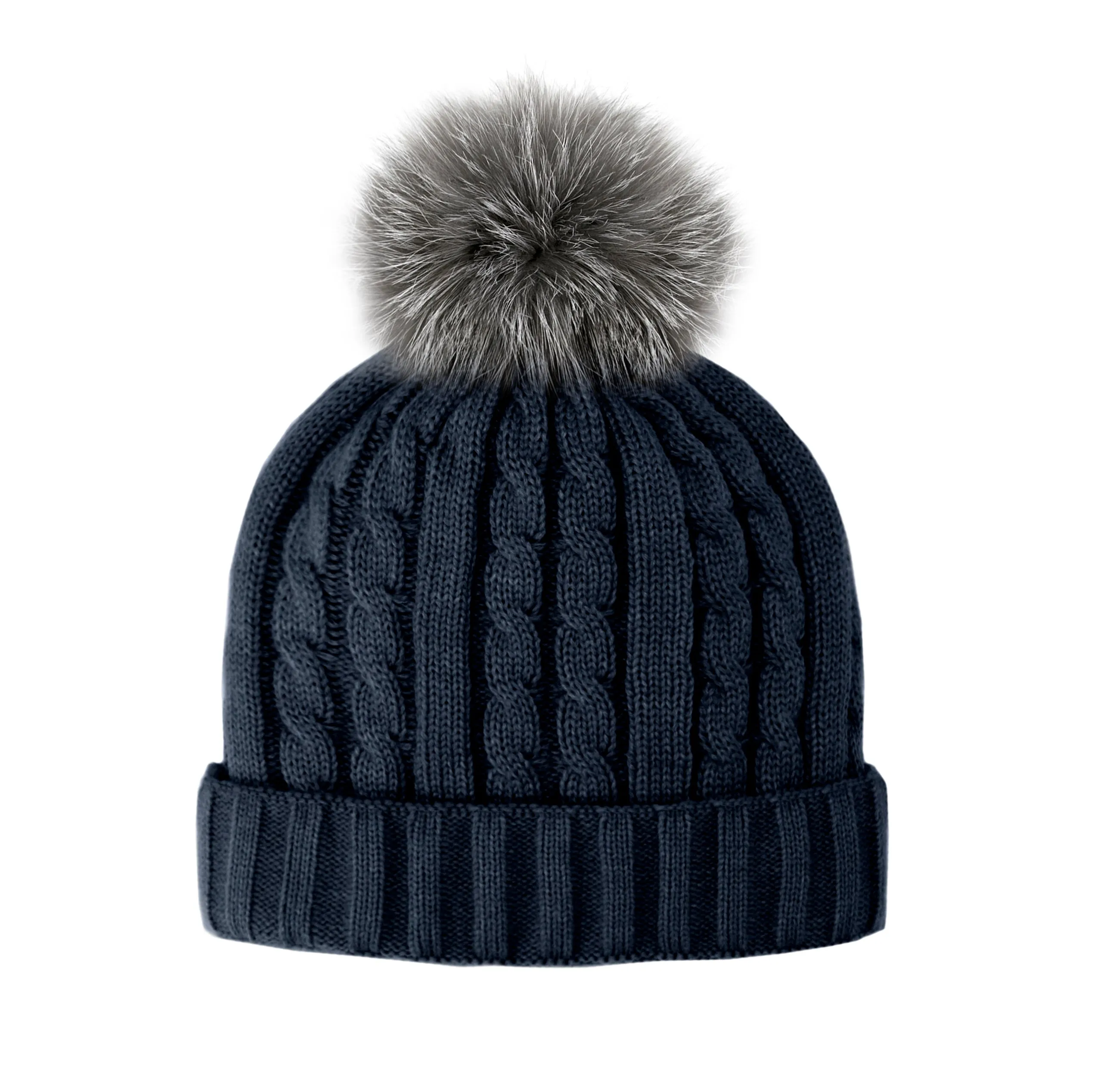 Mitchie's | Cable Knit Beanie with Fleece Lining and Fur Pom