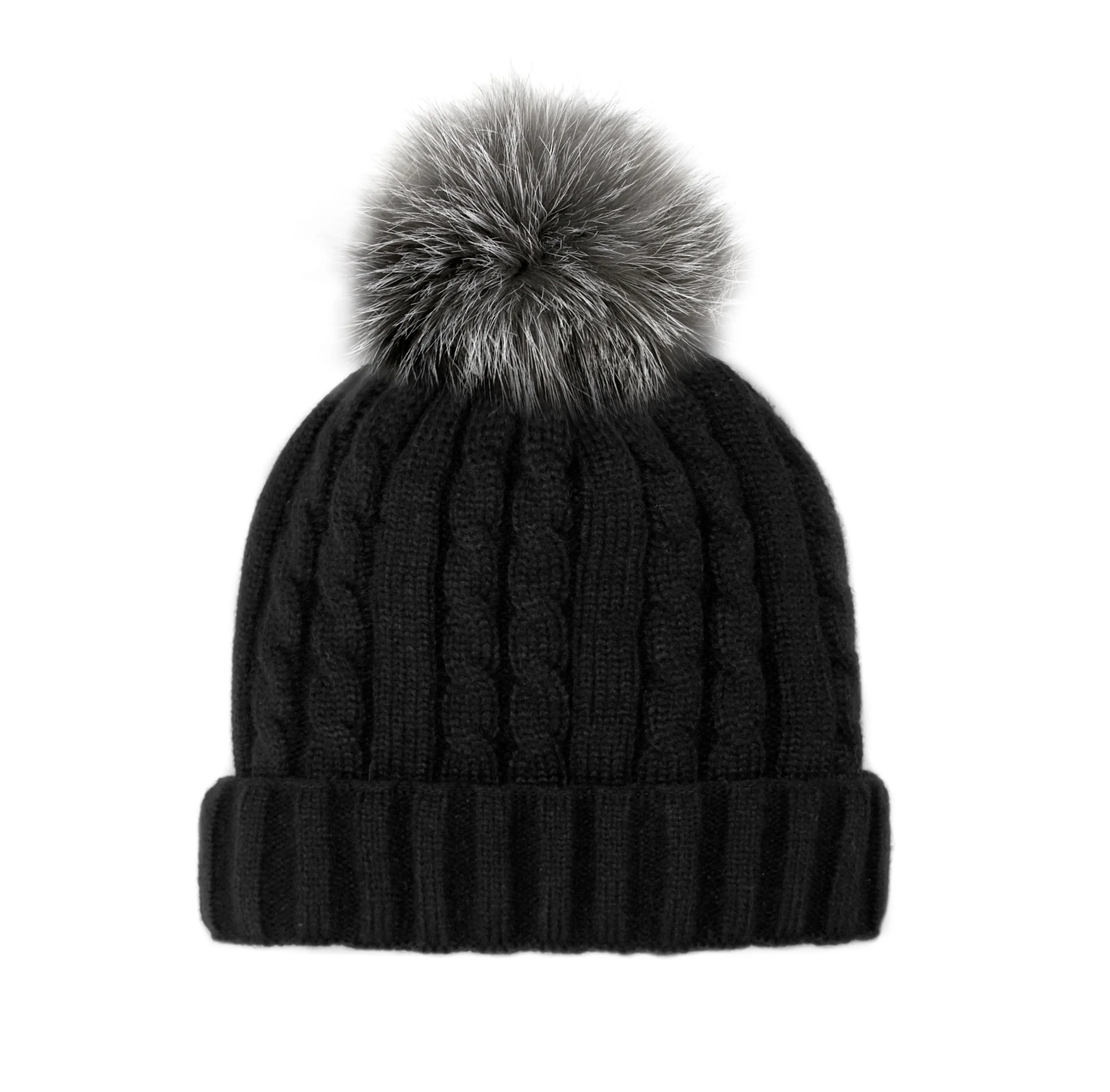 Mitchie's | Cable Knit Beanie with Fleece Lining and Fur Pom