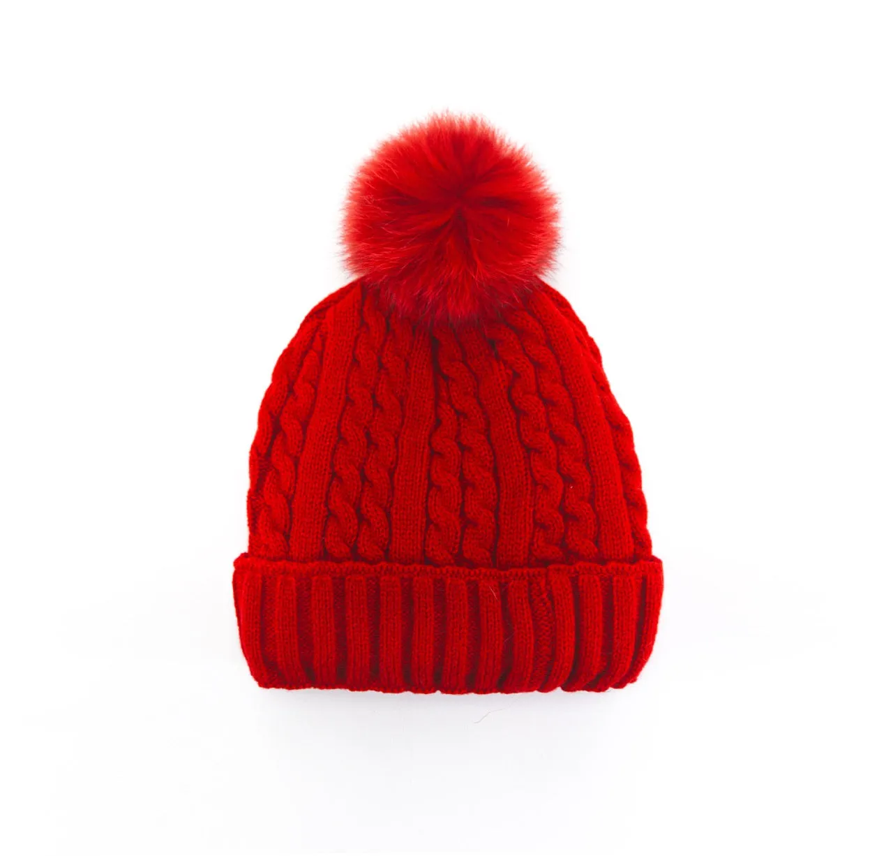 Mitchie's | Cable Knit Beanie with Fleece Lining and Fur Pom