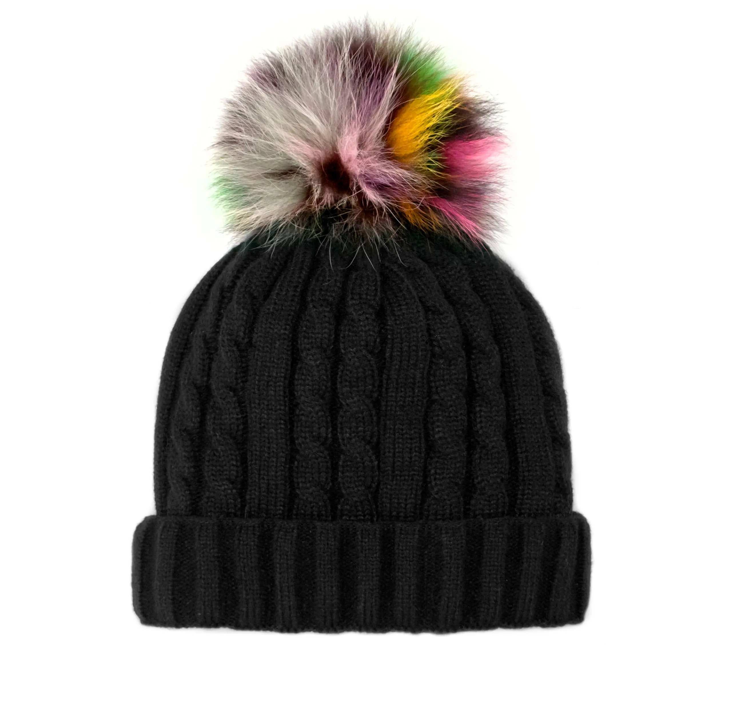 Mitchie's | Cable Knit Beanie with Fleece Lining and Fur Pom