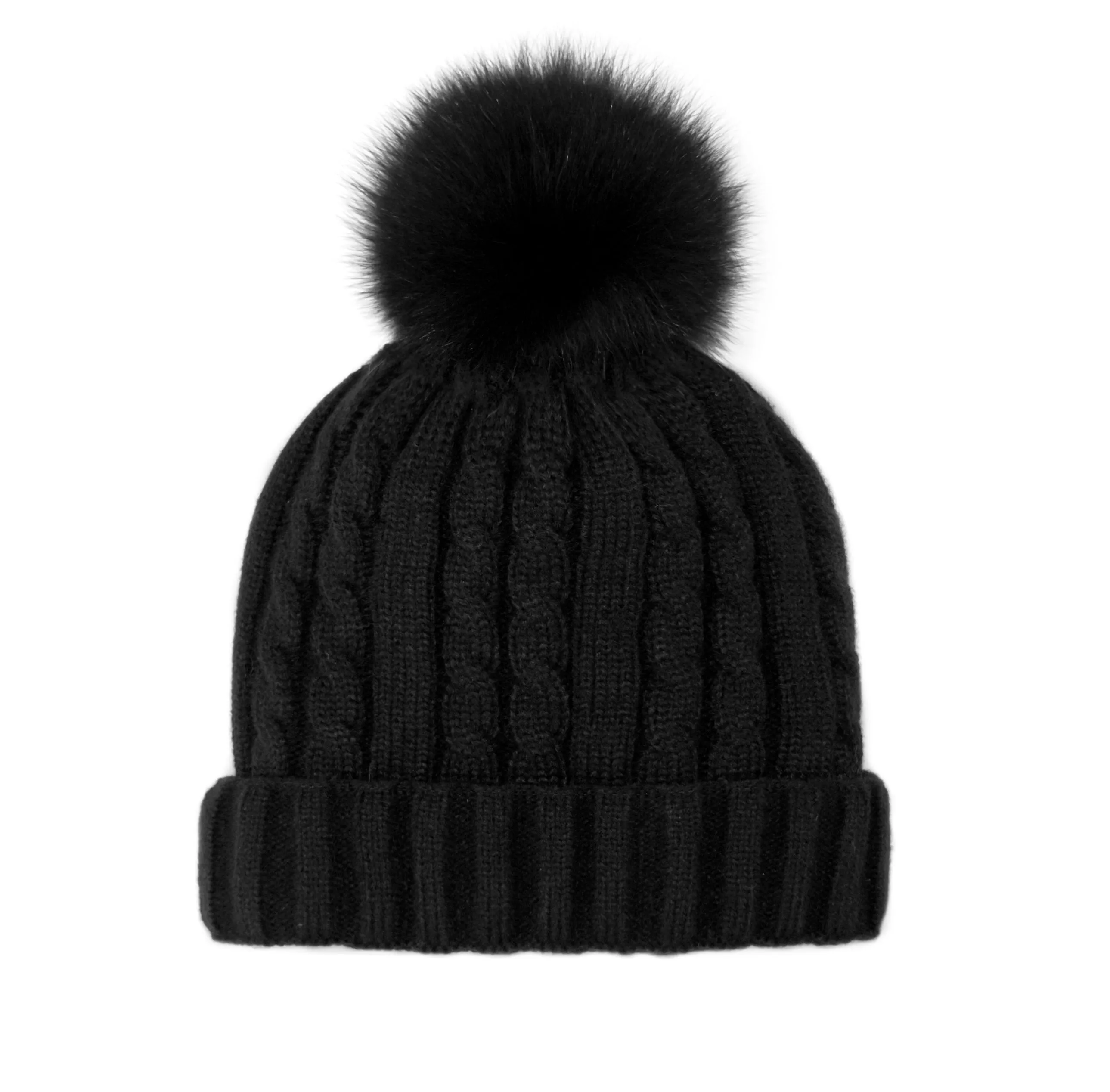 Mitchie's | Cable Knit Beanie with Fleece Lining and Fur Pom