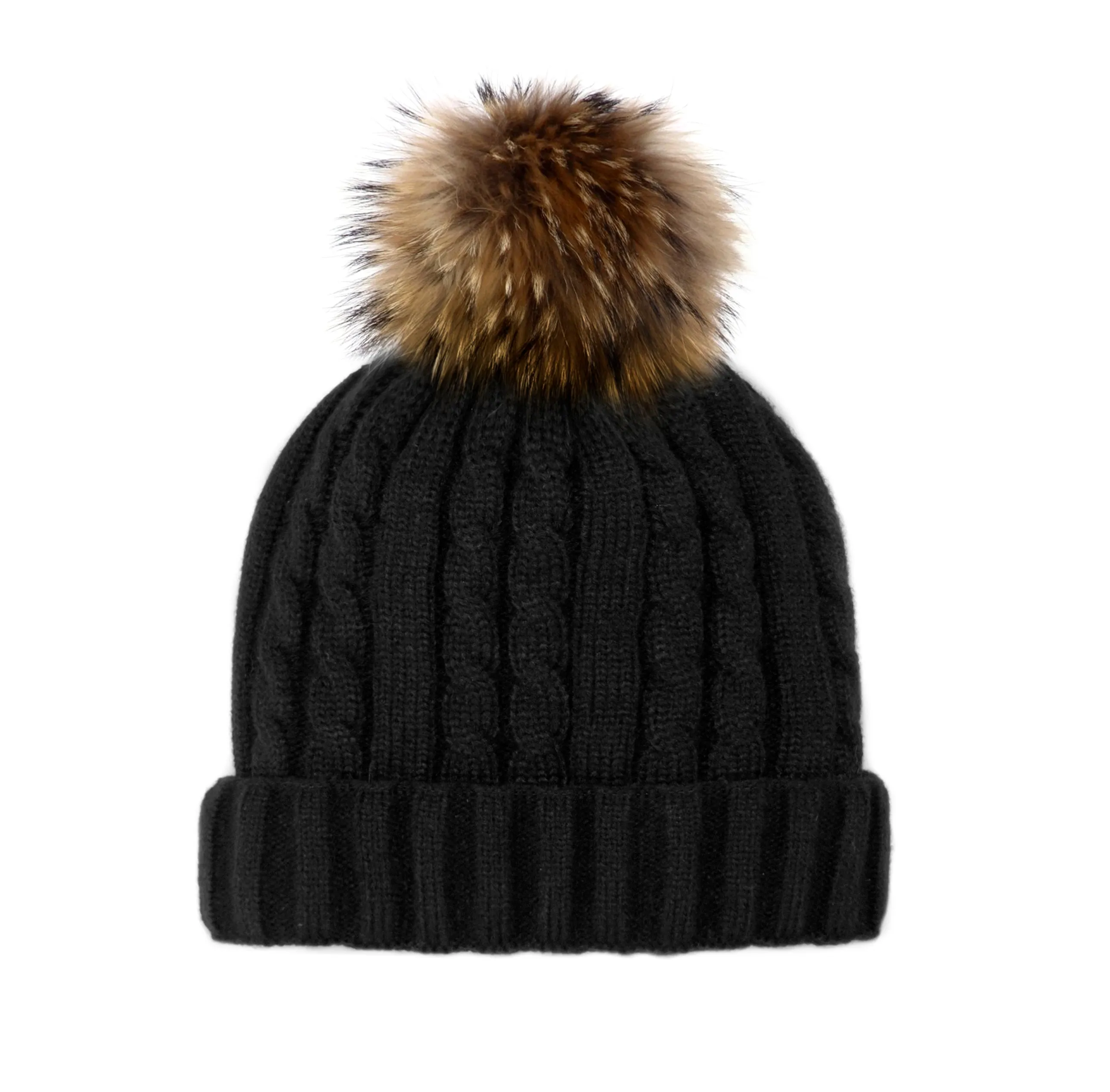 Mitchie's | Cable Knit Beanie with Fleece Lining and Fur Pom