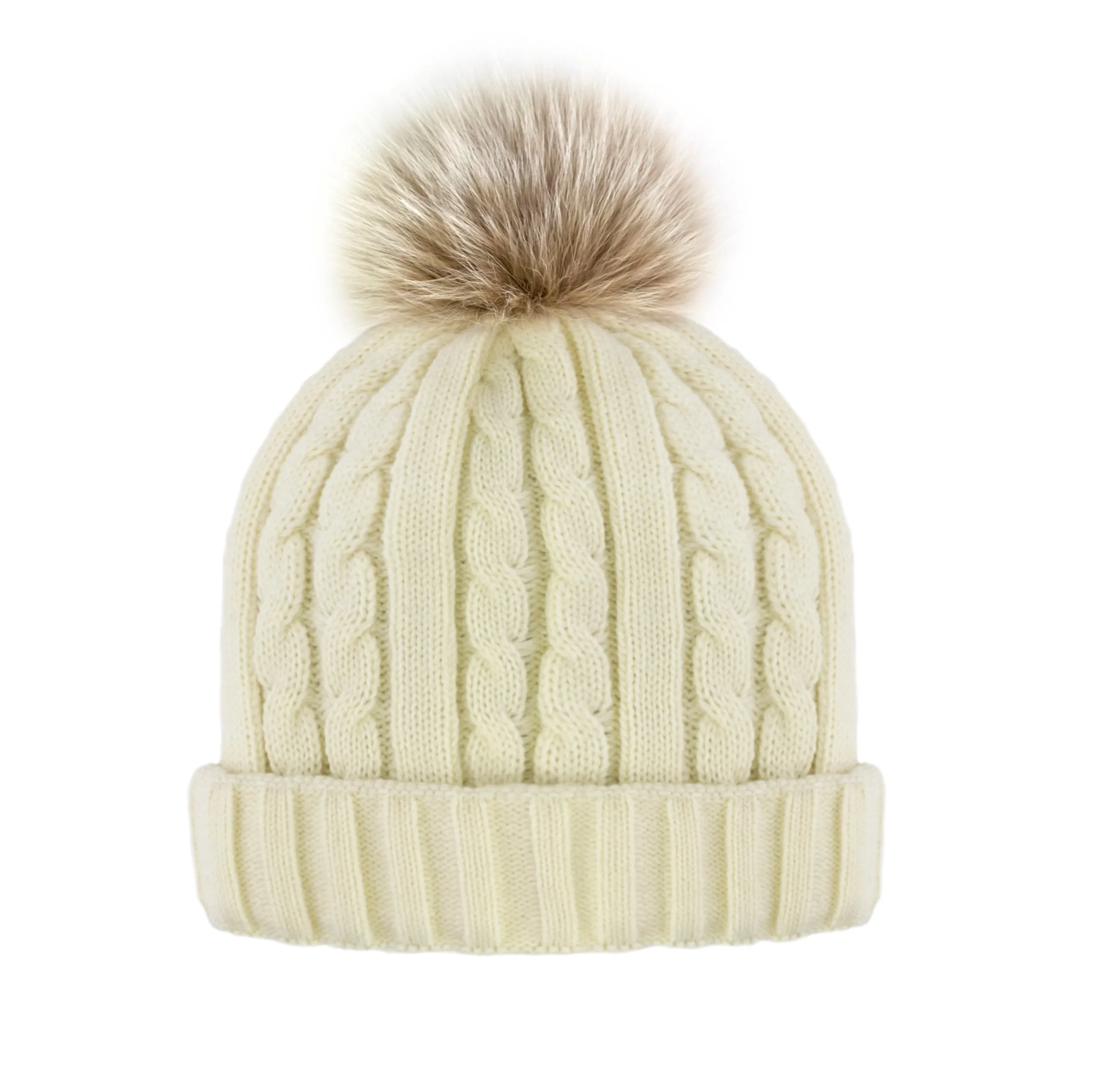 Mitchie's | Cable Knit Beanie with Fleece Lining and Fur Pom