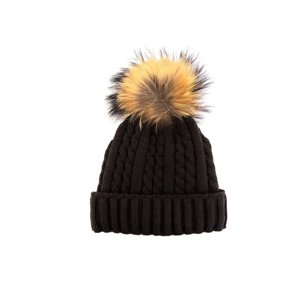 Mitchie's | Cable Knit Beanie with Fleece Lining and Fur Pom