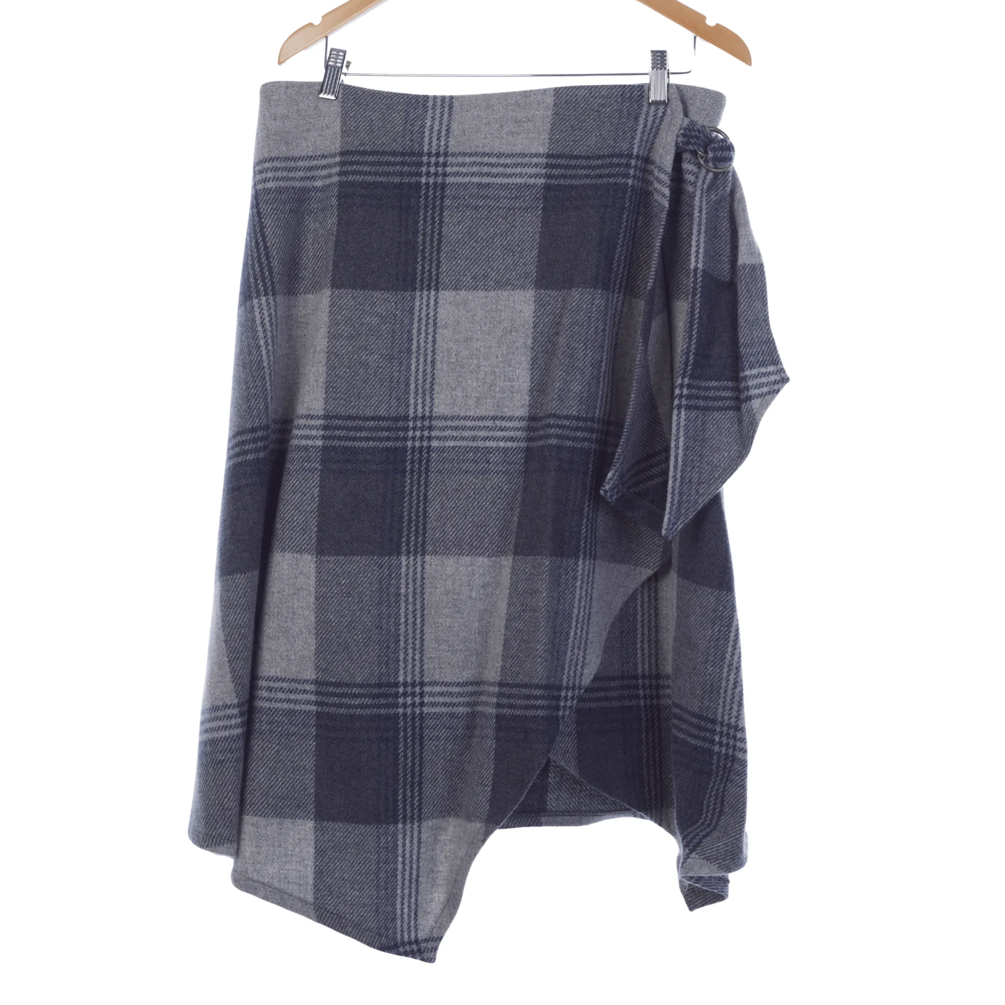 Moloh Grey Check Wool Wraparound / Kilt Style Skirt Grey UK 16