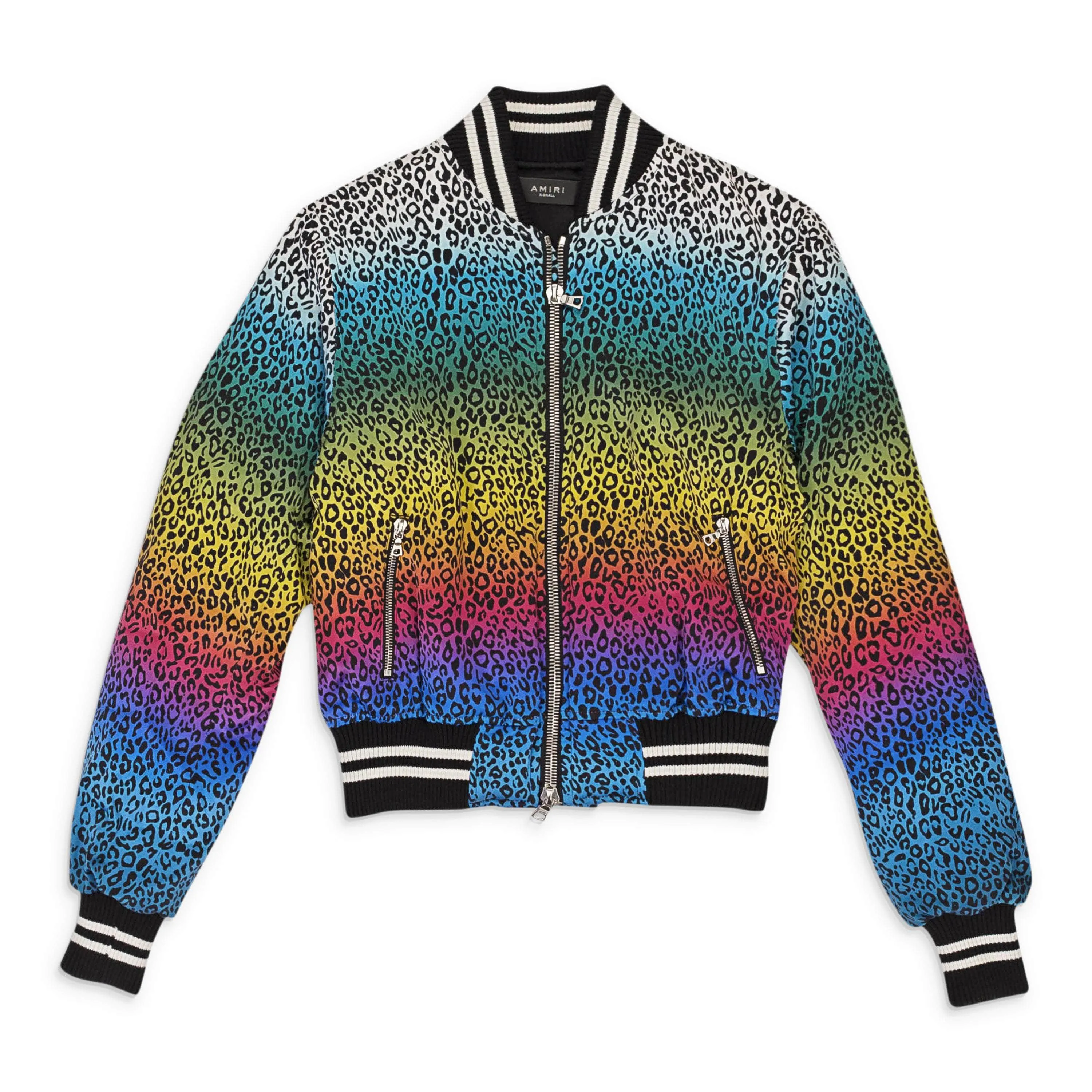 NEW AMIRI Black Silk Rainbow Leopard Bomber Jacket Size XS $2100