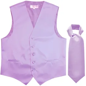 New Men's Formal Tuxedo Vest Waistcoat solid & Ascot cravat Prom lavender