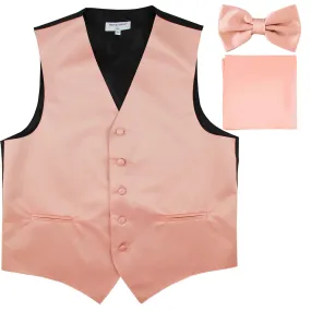 New Men's formal vest Tuxedo Waistcoat_bowtie & hankie set wedding prom misty pink