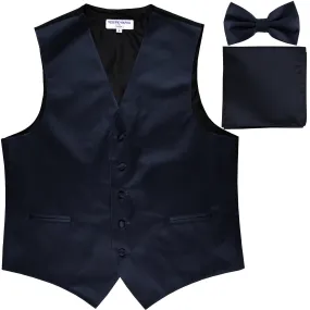 New Men's formal vest Tuxedo Waistcoat_bowtie & hankie set wedding prom navy