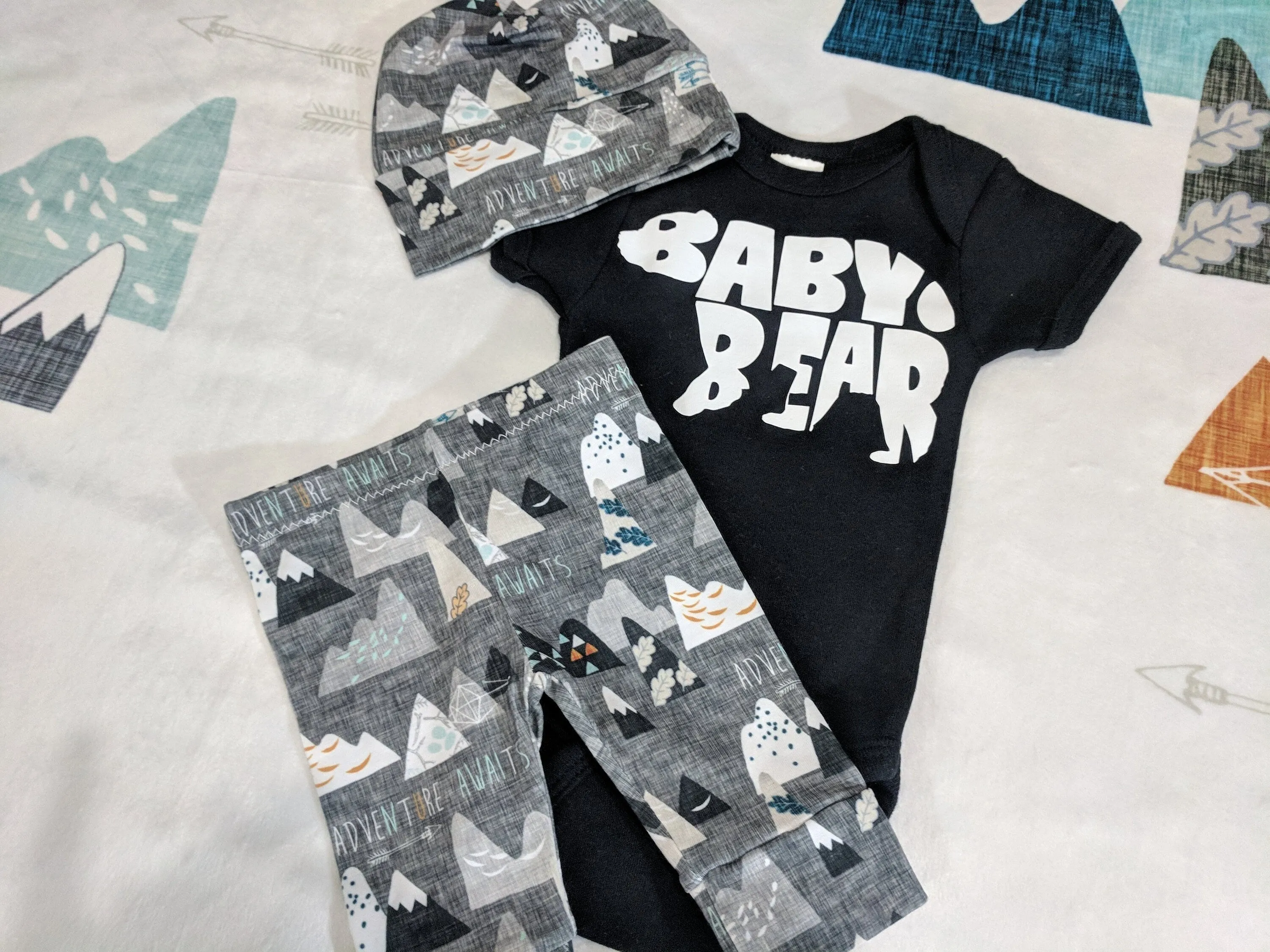 Newborn Coming Home Outfit,Adventure Awaits Pant   Hat or Band   Personal Bodysuit